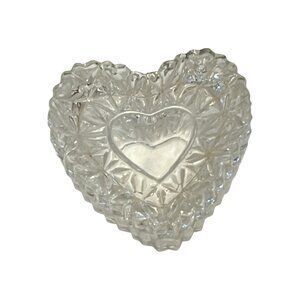 Small Clear Crystal Glass Heart Trinket Jewelry Ring Box with Lid